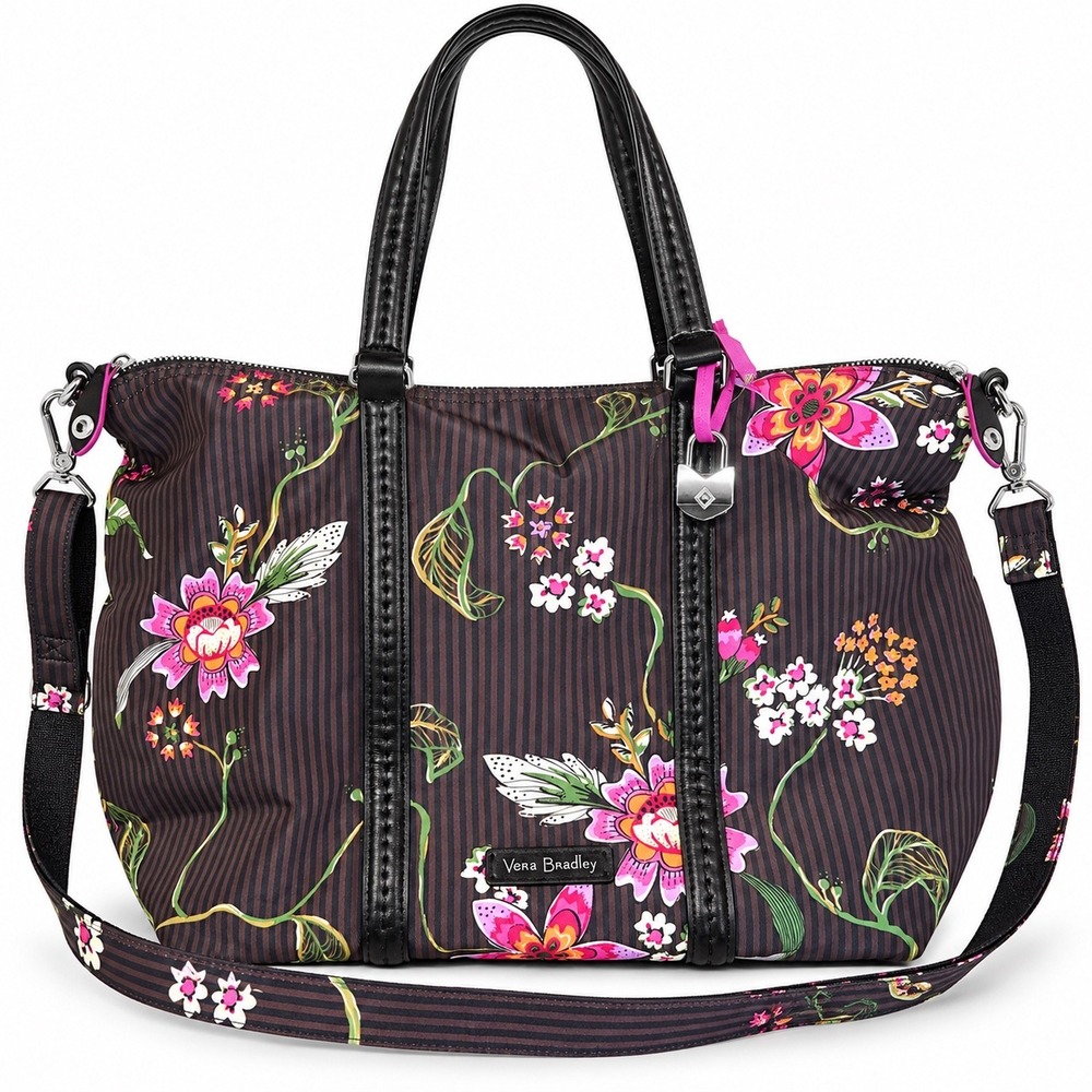 Vera Bradley Midtown Small Tote Brown Floral Striped Boho Crossbody Bag NWT
